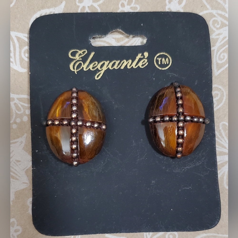 Elegante' Vintage Clip Earrings**Large Brown Ovals**NOS**Style #2532